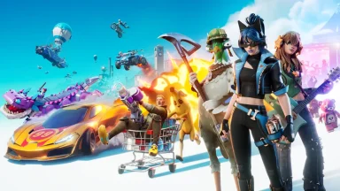 Fortnite characters in colorful action battle scene