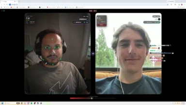 Split-screen face rating video call with facial tracking