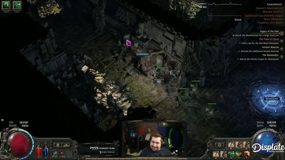 Path of Exile gameplay with streamer facecam overlay