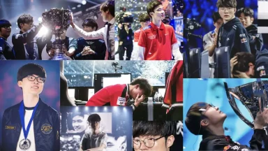Esports players celebrating championship victories on stage