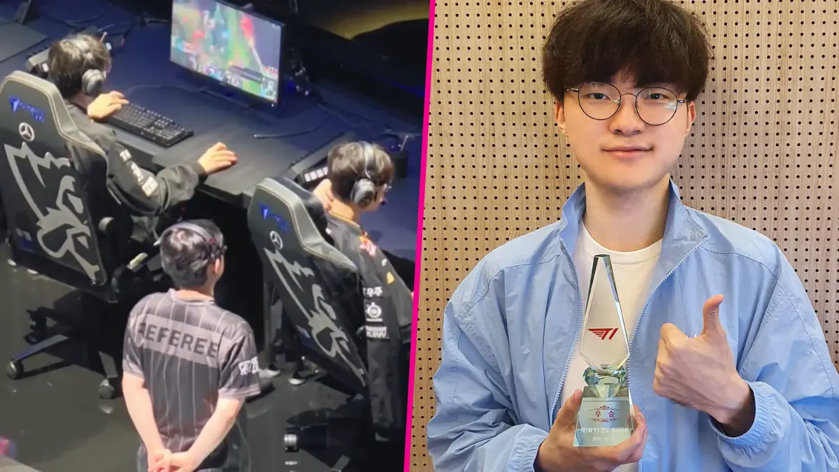 Esports players competing and gamer holding trophy