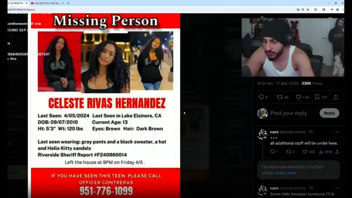 Missing person poster with contact info and description.