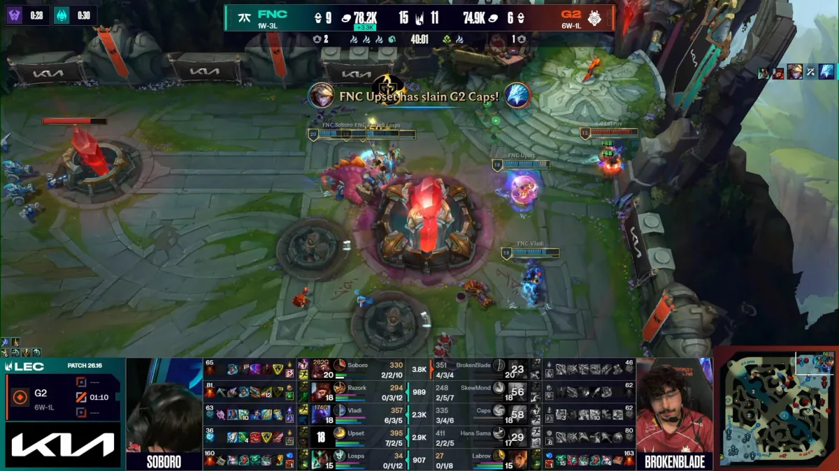 Fnatic destroys G2's Nexus in League of Legends match