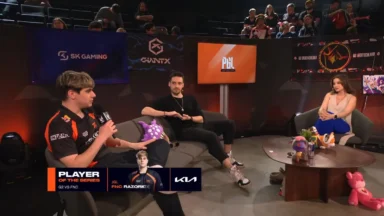 Esports interview set with Player of the Series graphic