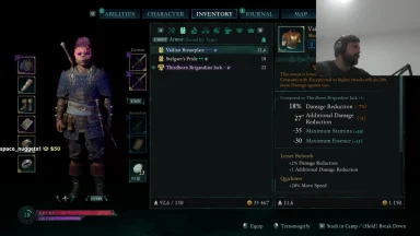 Video game inventory and armor selection screen.