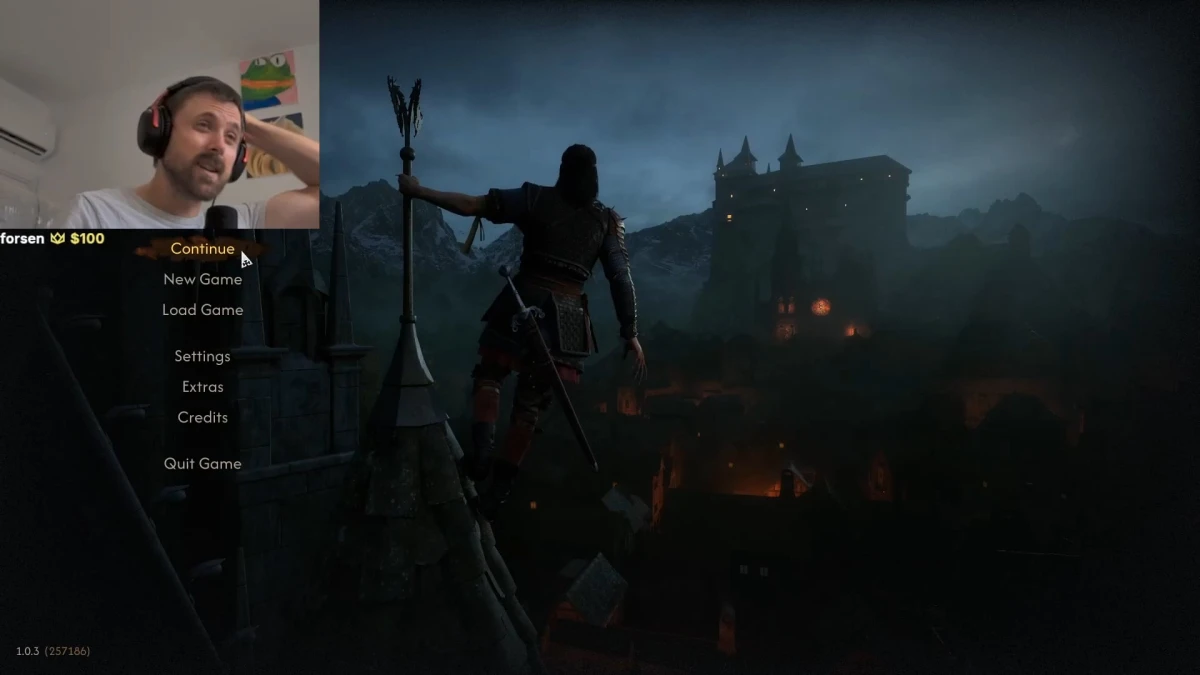 Streamer overlay on dark medieval fantasy game main menu