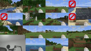 Minecraft gameplay collage with navigation overlays