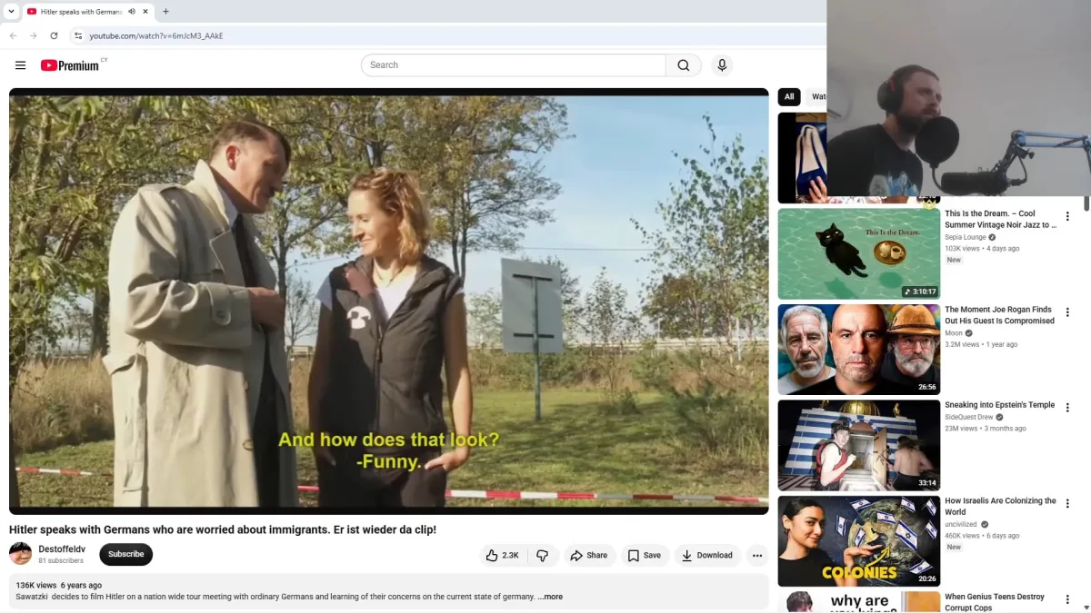 YouTube video showing man talking to woman outdoors