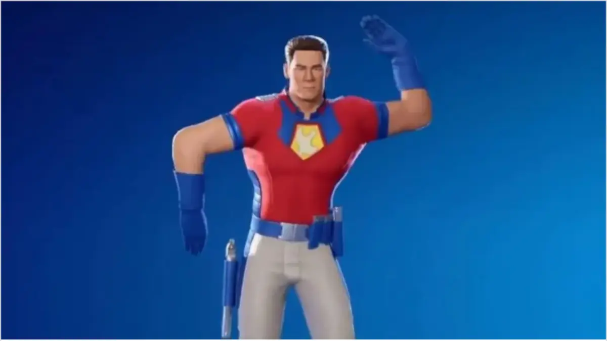 Fortnite superhero character in red costume posing