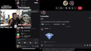 Streamer live chat session with followers and messages.