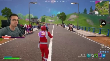 Gamer streaming Fortnite match on bridge.