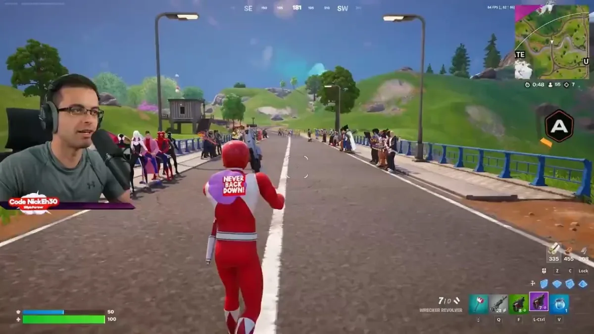 Gamer streaming Fortnite match on bridge.