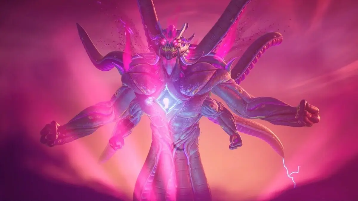 Powerful glowing demon surrounded by pink energy.