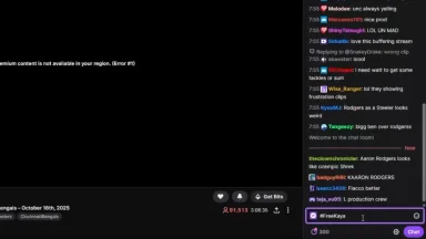 Twitch stream error message with active chat window