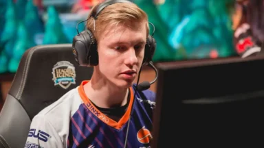 Esports player wearing headset during gaming tournament