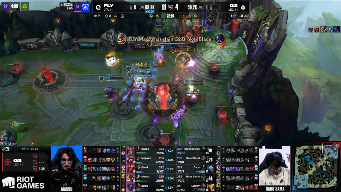 FlyQuest defeating G2 Esports in League of Legends match.