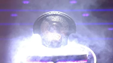 Glowing, ornate shield with mystical symbols in smoke.