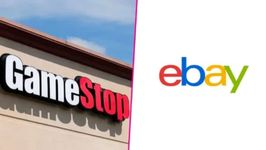 GameStop storefront and eBay logo side by side