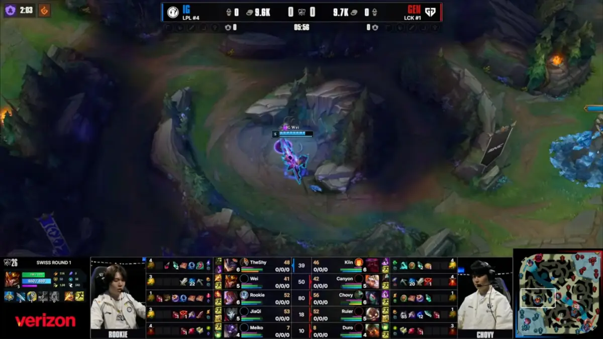 League of Legends match broadcast showing IG versus Gen.G