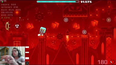 Person playing challenging level in video game.