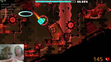 Player streaming Geometry Dash difficult level gameplay