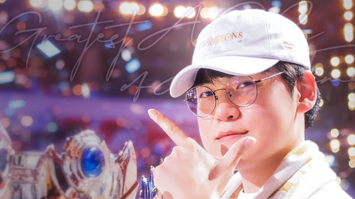 Esports champion posing with trophy on stage