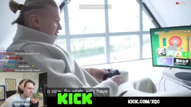 Man playing video game with livestream overlay