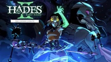 Hades II game cover, character holding weapon.
