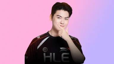 Esports player posing confidently on colorful background
