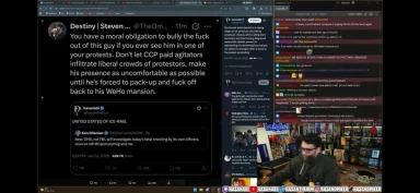 Streamer discussing tweets and chat messages on live stream.