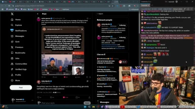 Person streaming and reading social media on a computer.