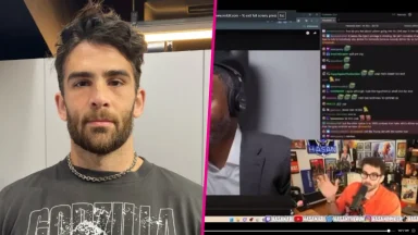 Man posing and streaming online video discussion