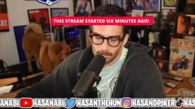 Streamer talking into microphone during live broadcast
