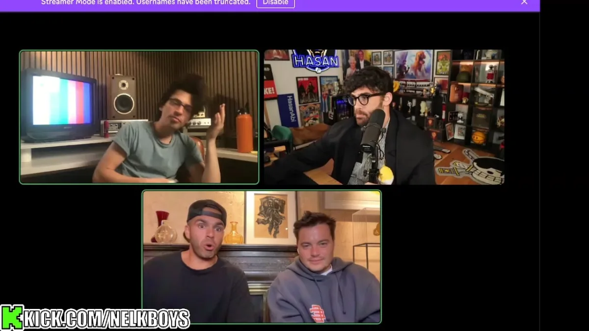 Four people in a video conference call.