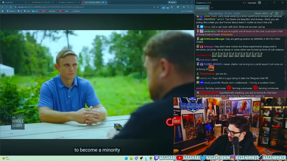 Streamer watching interview video during live broadcast