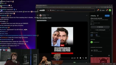 Livestream screen showing Reddit post with TMZ graphic