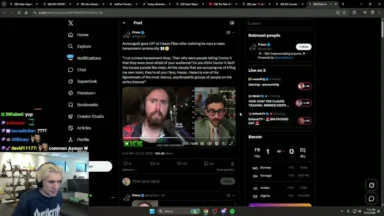 Social media post with split-screen debate video