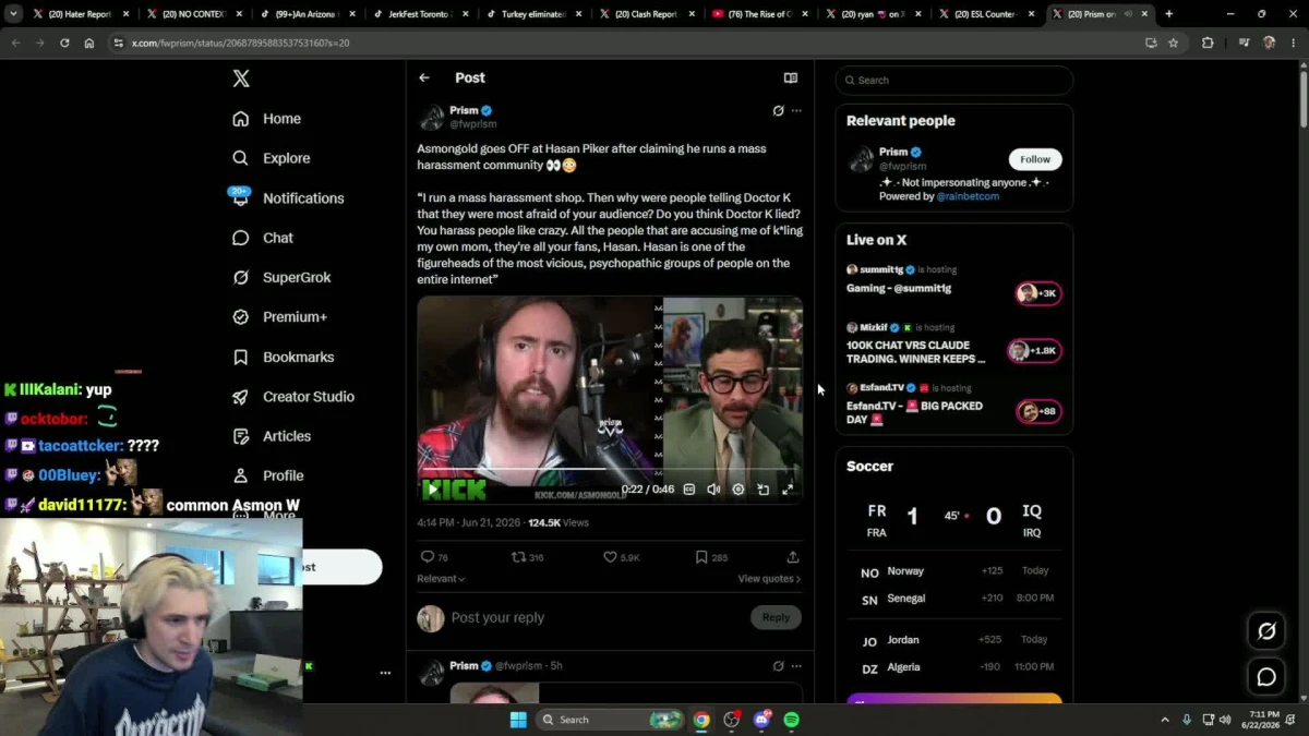 Social media post with split-screen debate video