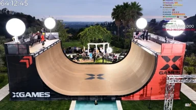X Games halfpipe skateboarding event with spectators