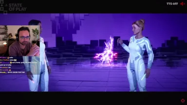 Virtual characters interact in futuristic digital world