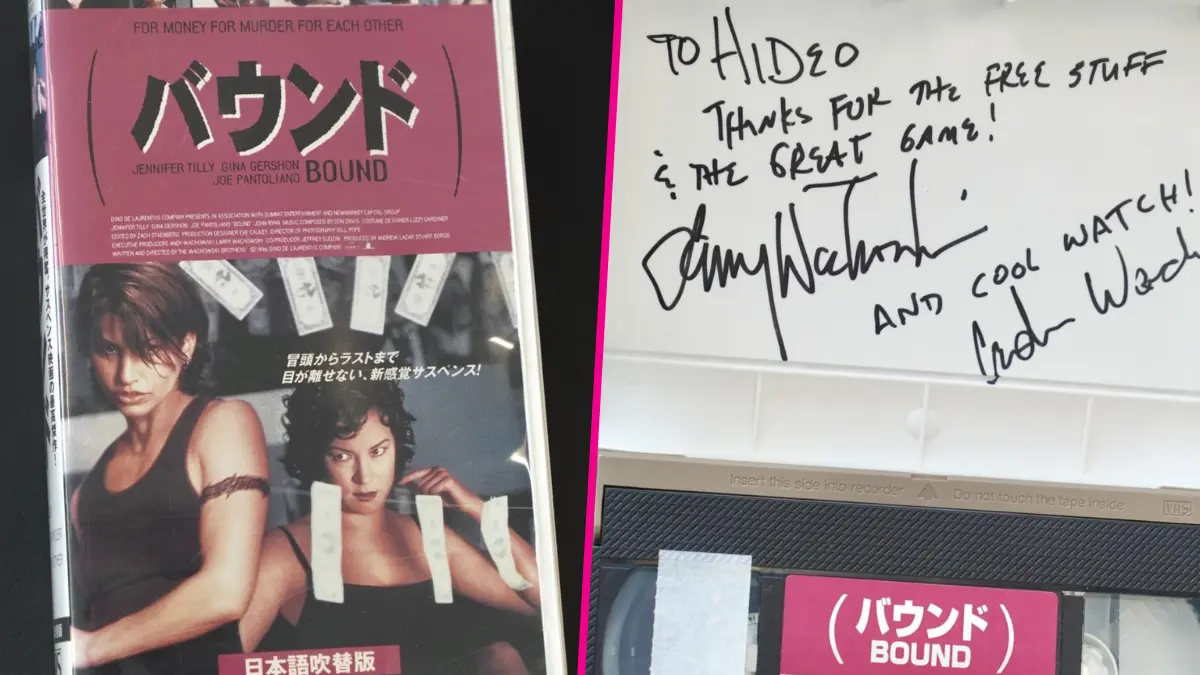 Bound VHS tape with handwritten message