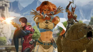 Fantasy warriors ready for epic battle scene.