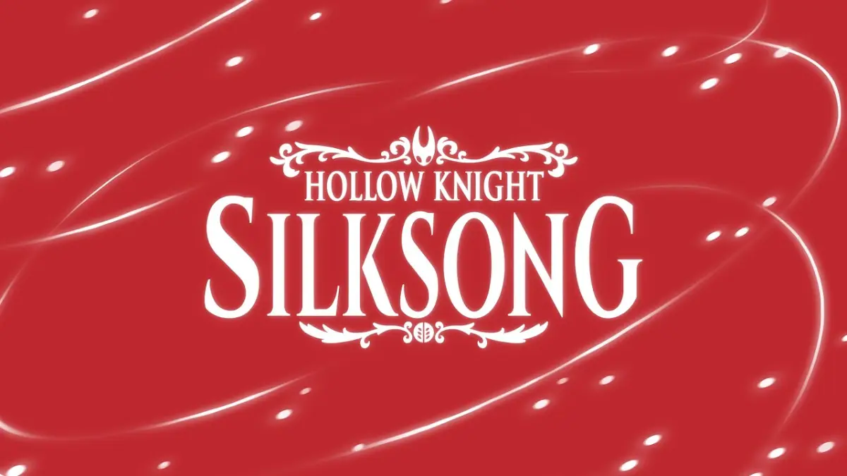 Hollow Knight Silksong logo on red background
