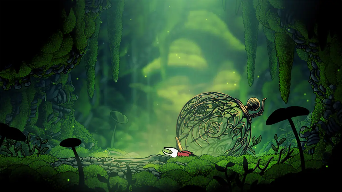 Character exploring lush, mystical forest environment.