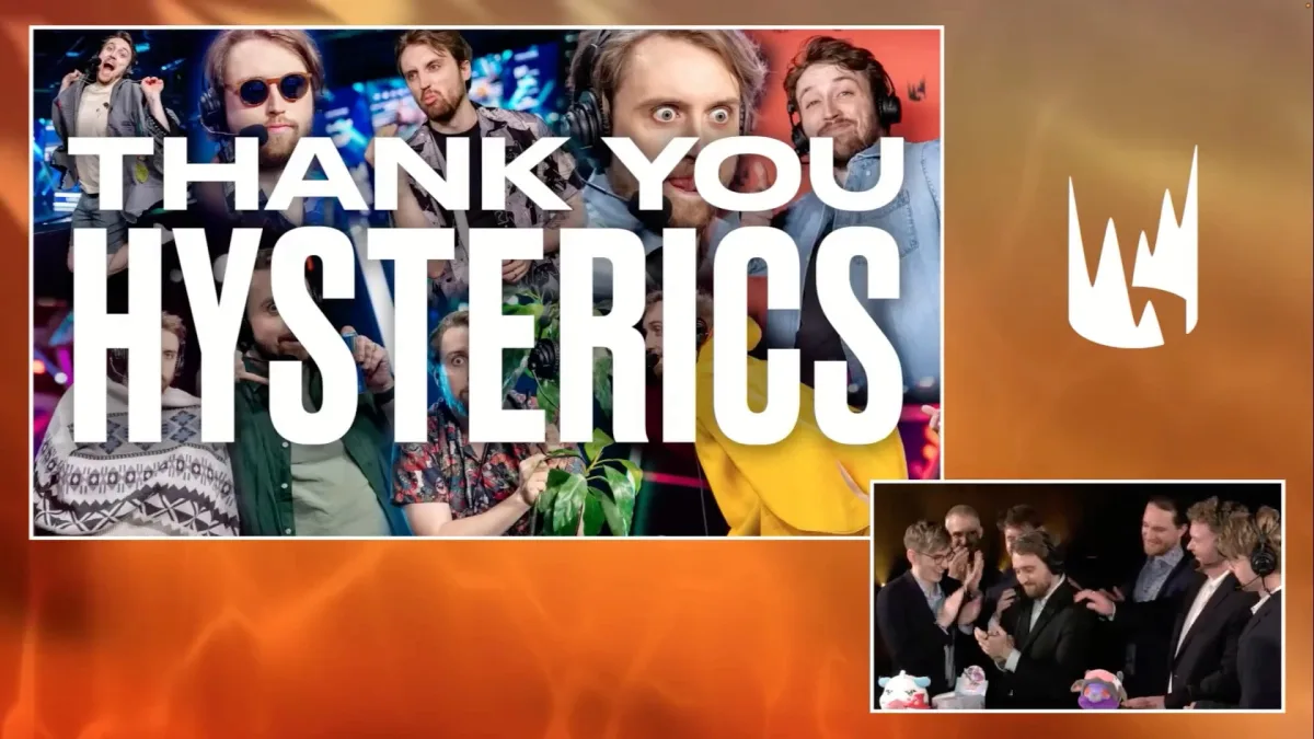 Hysterios collage with thank-you text and crown logo