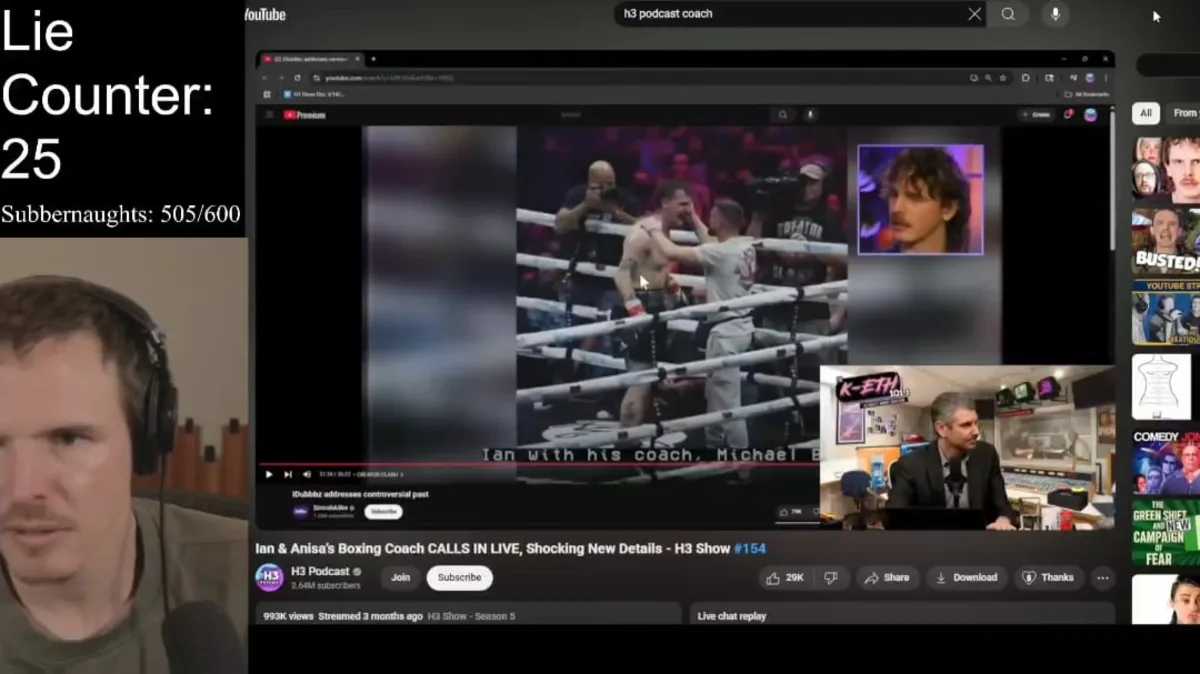 H3 Podcast discussing boxing coach call with video highlights.