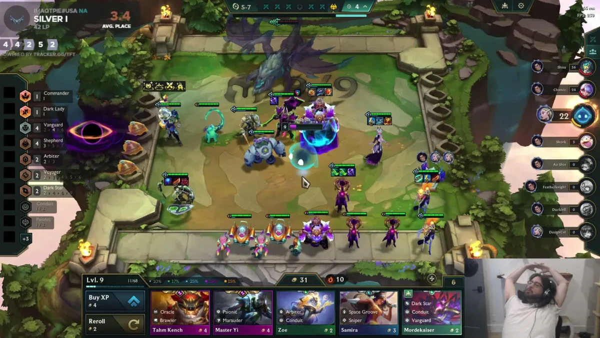 Teamfight Tactics gameplay with streamer webcam overlay