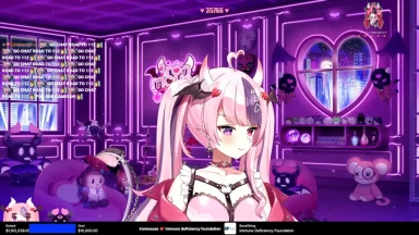 Anime character in purple-themed room with heart window.