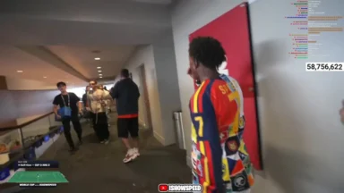 Man in Spain jersey in stadium hallway
