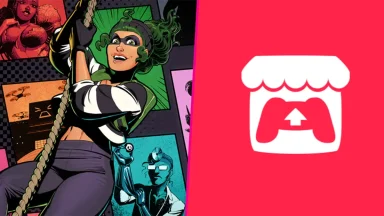 Comic character and game store logo